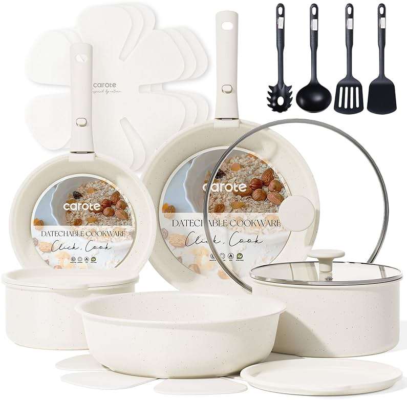 CAROTE 19pcs Pots and Pans Set, Nonstick Cookware Set Detachable Handle, Induction Kitchen Cookware Sets Non Stick with Removable Handle, RV Cookware Set, Oven Safe - Image 1