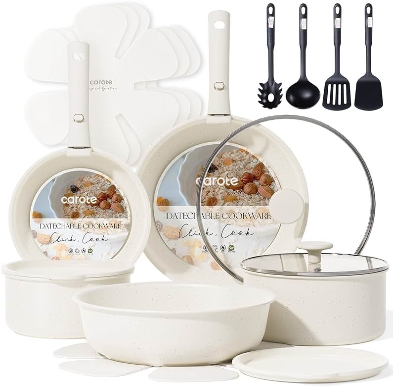 CAROTE 19pcs Pots and Pans Set, Nonstick Cookware Set Detachable Handle, Induction Kitchen Cookware Sets Non Stick with Removable Handle, RV Cookware Set, Oven Safe - Product Image