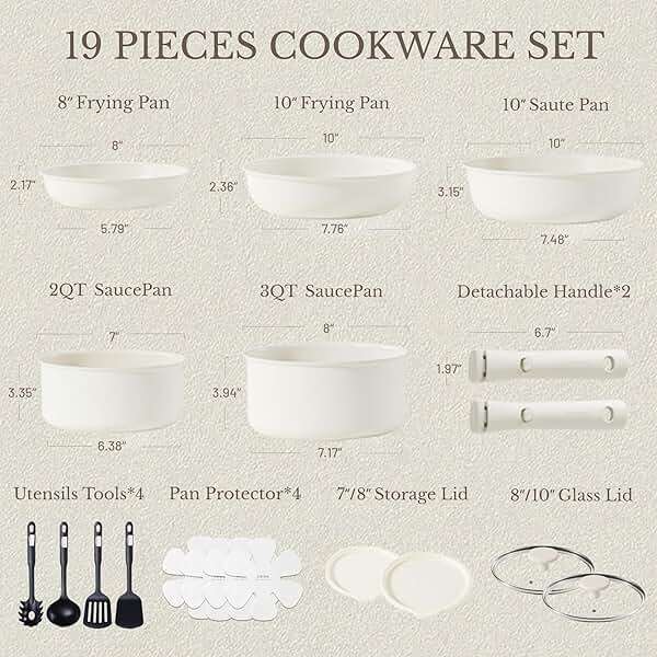 CAROTE 19pcs Pots and Pans Set, Nonstick Cookware Set Detachable Handle, Induction Kitchen Cookware Sets Non Stick with Removable Handle, RV Cookware Set, Oven Safe - Image 2