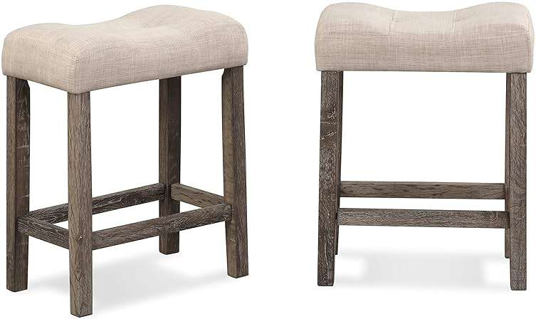 Roundhill Furniture Sora Button Tufted Counter Height Saddle Stools, Set of 2, Taupe - Image 1