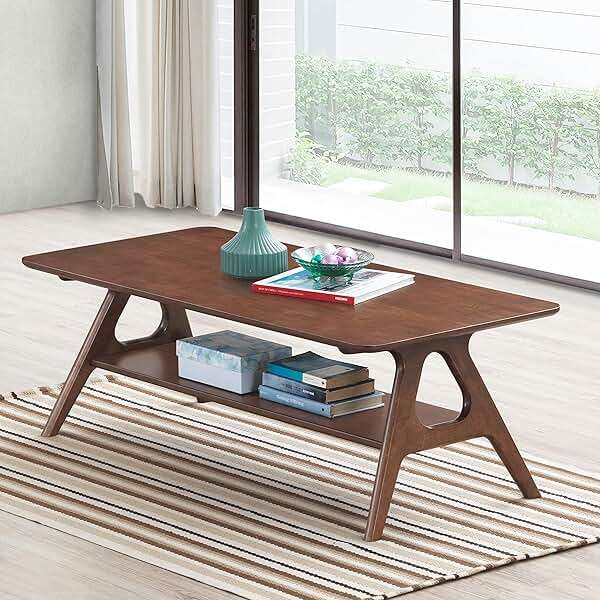 Arona Mid-Century Modern Wood Coffee Table with Shelf - Image 3