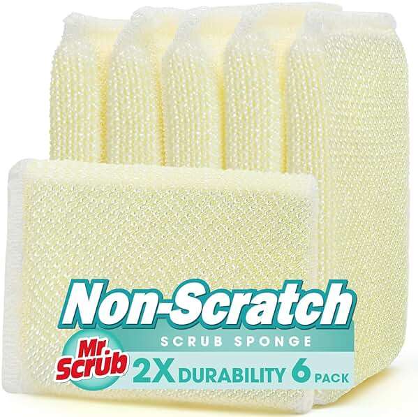 Sponges Kitchen Scrub Dish Sponge Scouring Pad, 6 Pads Cleaning Brush Dishwasher Soap Supplies, Dishwashing Dinnerware Towels Sink Pan Pot Cloth Rags Holder Bathroom Bathtub - Image 1