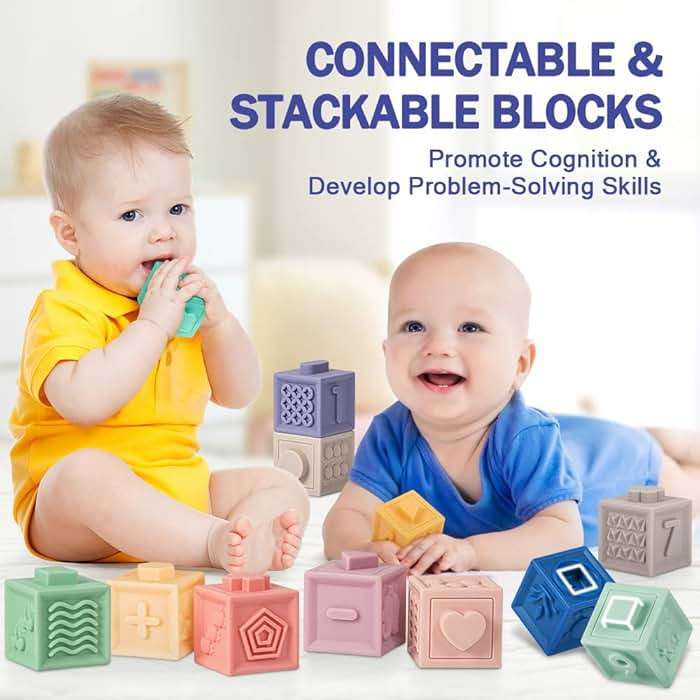 Jyusmile Baby Toys 6-12 Months, Montessori Toy for Babies 6-12 Months, Incl Stacking Building Blocks & Soft Infant Teething Toys & Sensory Balls for Toddlers 0-3-6-9-12 Month - Image 4