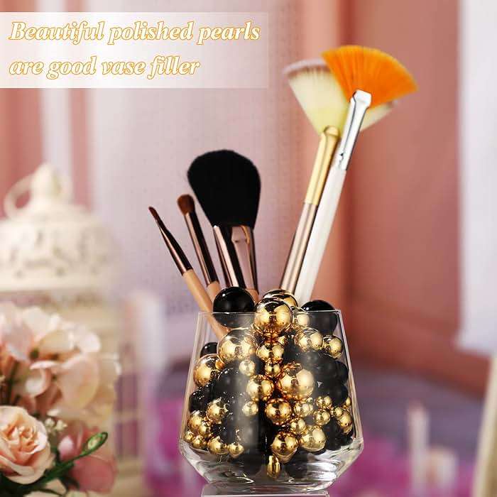 150 Pieces Vase Makeup Beads No Hole Gloss Mixed Sizes Round Pearl for Home Wedding Decor, 8/14/20 mm(Gold, Black) - Image 6