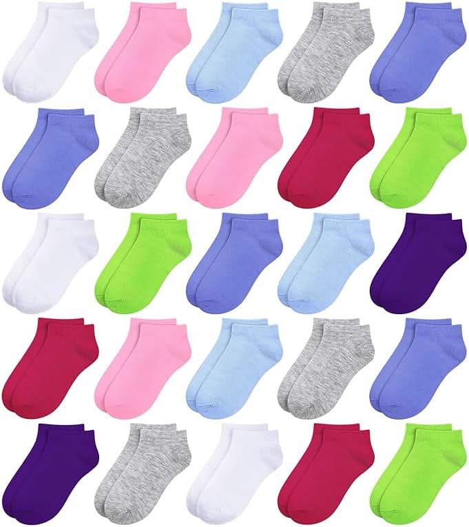 BOOPH 25 Pack Kids Low Cut Ankle Socks Boys Girls Half Cushion Athletic Socks - Product Image