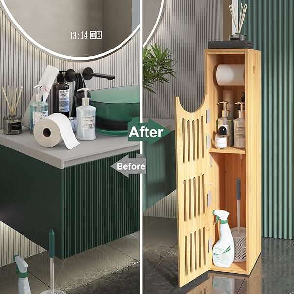 AmazerBath Toilet Paper Storage Cabinet Bamboo, Toilet Paper Holder with Storage for Small Spaces, Slim Bathroom Storage Cabinet, 33x7.3x6.5 Inches - Image 4
