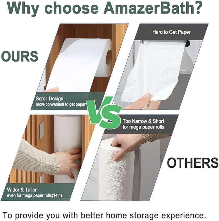 AmazerBath Toilet Paper Storage Cabinet Bamboo, Toilet Paper Holder with Storage for Small Spaces, Slim Bathroom Storage Cabinet, 33x7.3x6.5 Inches - Image 5