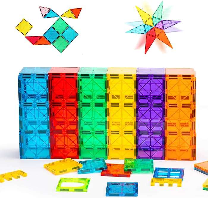Gemmicc 100 PCS Magnetic Tiles with 2 Cars, STEM Approved Educational Magnet BuildingToys, Magnet Puzzles Stacking Blocks for Boys Girls - Image 7