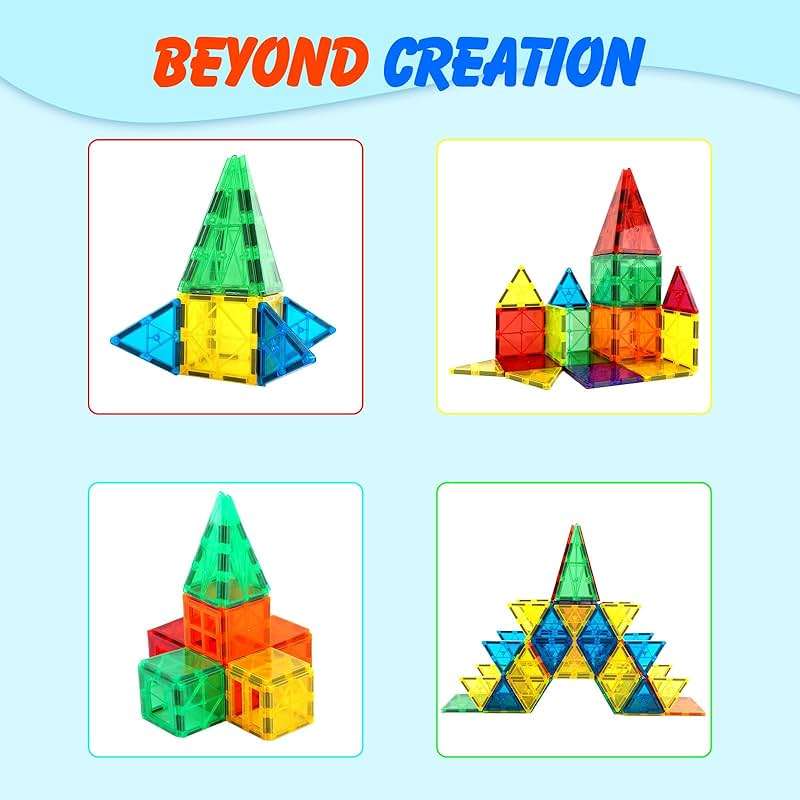 Gemmicc 100 PCS Magnetic Tiles with 2 Cars, STEM Approved Educational Magnet BuildingToys, Magnet Puzzles Stacking Blocks for Boys Girls - Image 8