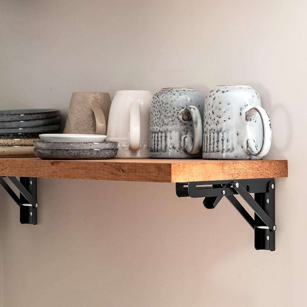 Ravinte 2 Pack 10 Inch Folding Shelf Brackets – Matte Black, Heavy Duty Collapsible Brackets for Tables and Benches – Space-Saving Design - Image 7