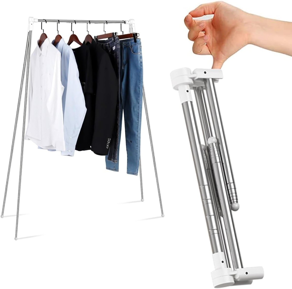 ANLEBUY Portable Garment Rack, Folding Clothes Rack, Collapsible Clothing Rack for Dance, Travel, Camping, Laundry, Indoor, Outdoor, Drying, RV, Mini Compact Racks White + 3 Foldable Clothes Hangers - Product Image