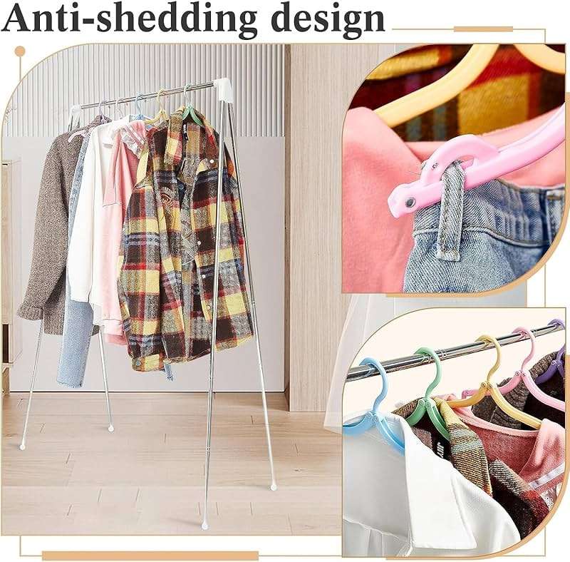 ANLEBUY Portable Garment Rack, Folding Clothes Rack, Collapsible Clothing Rack for Dance, Travel, Camping, Laundry, Indoor, Outdoor, Drying, RV, Mini Compact Racks White + 3 Foldable Clothes Hangers - Image 5