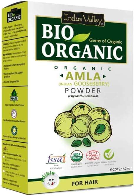 INDUS VALLEY 100% Bio Organic Amla Powder | Indian Gooseberry Powder | Phyllanthus emblica | Natural and Fresh For Healthy Hair - (200gm) - Image 1
