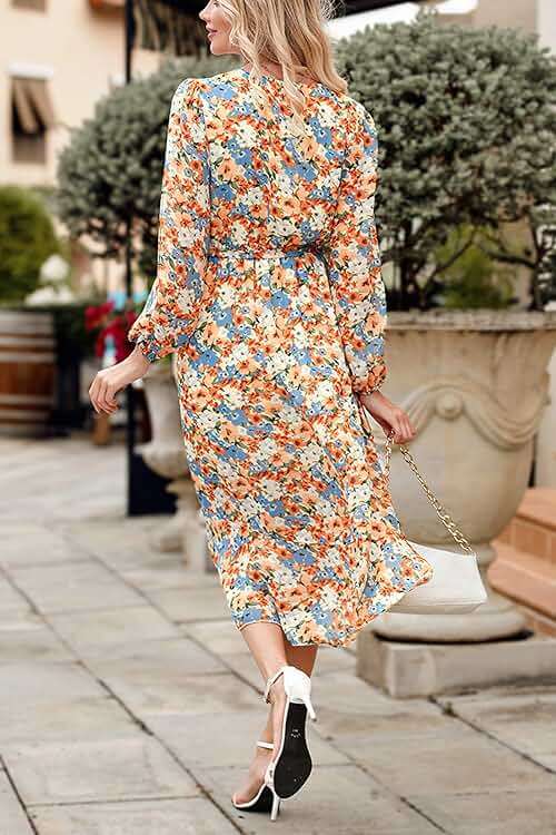 PRETTYGARDEN Women's Floral Boho Dress Fall Long Sleeve Wrap V Neck Ruffle Flowy Maxi Spring Wedding Guest Vacation Dresses - Image 2