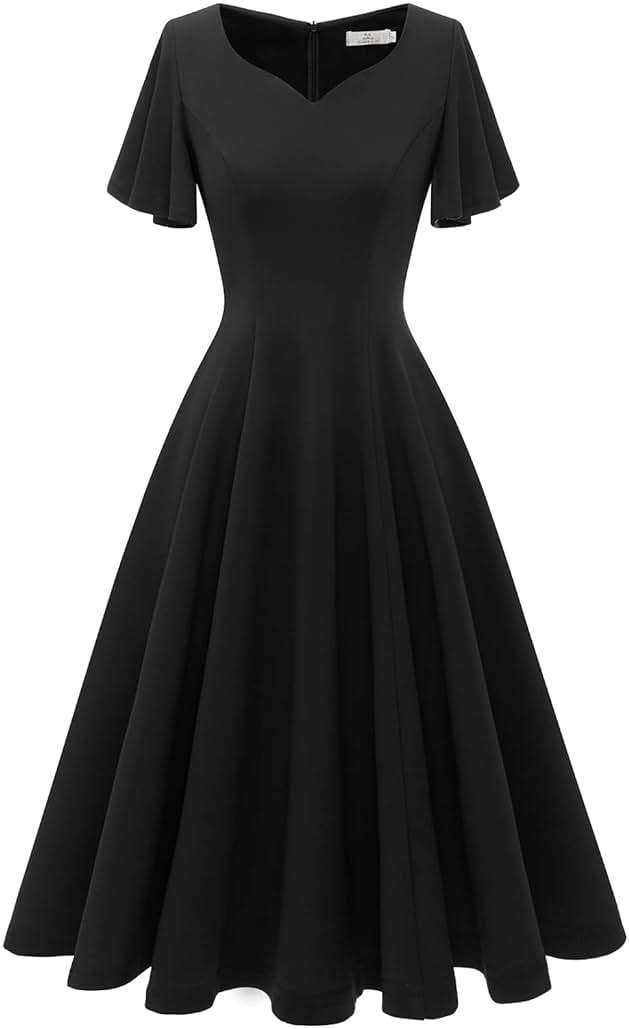 HomRain Wedding Guest Dresses for Women Vintage Short Sleeves Casual Fit and Flare Cocktail Formal Dress for Tea Party - Image 2