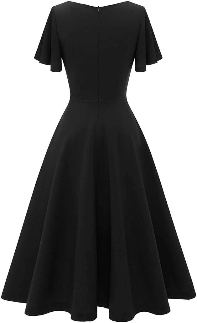 HomRain Wedding Guest Dresses for Women Vintage Short Sleeves Casual Fit and Flare Cocktail Formal Dress for Tea Party - Image 3