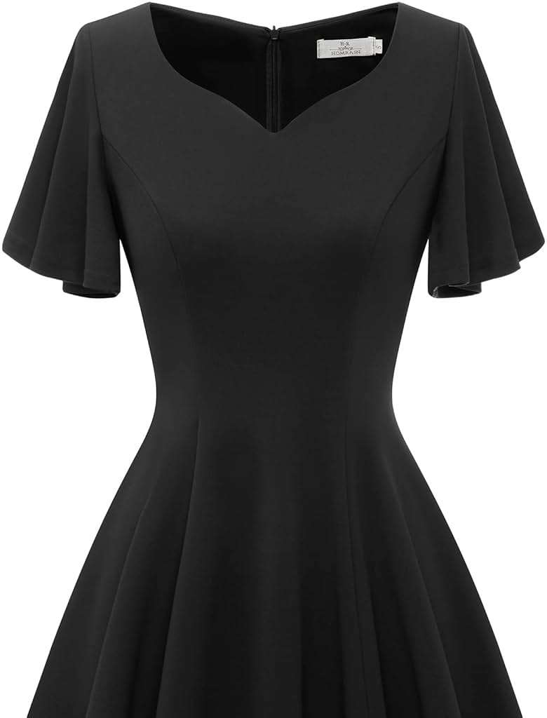 HomRain Wedding Guest Dresses for Women Vintage Short Sleeves Casual Fit and Flare Cocktail Formal Dress for Tea Party - Image 4
