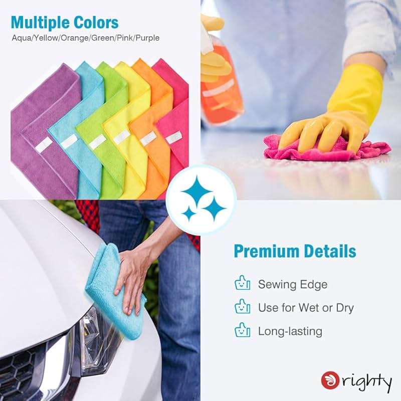 Orighty Microfiber Cleaning Cloth Pack of 12, Microfiber Towels for Cars, Highly Absorbent Car Cleaning Supplies, Lint Free Cloths Clean Rags for Car Care, House, Kitchen, 12x12 inch - Image 6