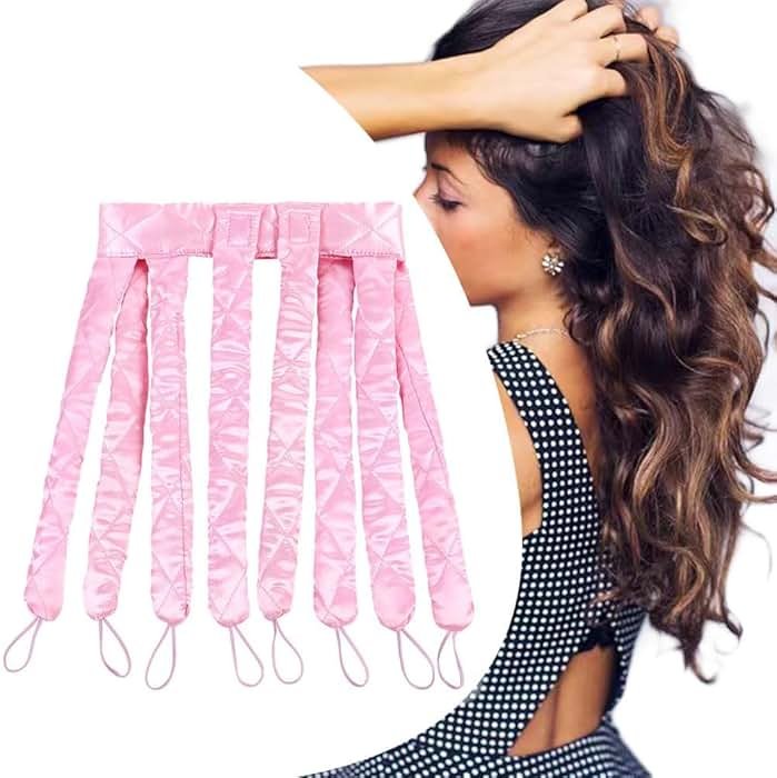 Pink Heatless Hair Curler Silk New Upgradeed No Heat Curling Rode Headband for Long Hair Soft Hair Curls with Removeable & Adjustable To Sleep In Hair Curls - Product Image