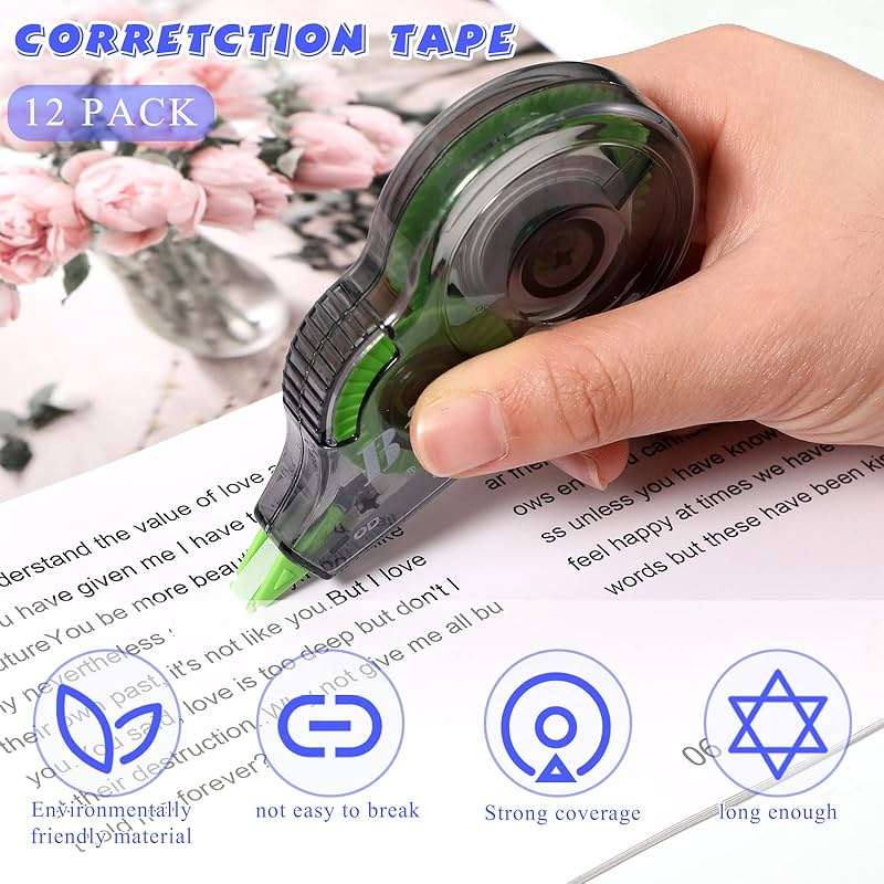 Yexiya 12 Pieces Correction Tapes Original Correction Wide Eraser Applicator Easy to Use Applicator Translucent Tapes Shows for Office Note Journal Scrapbooking, 0.2 Inch x 39.4 Feet - Image 4