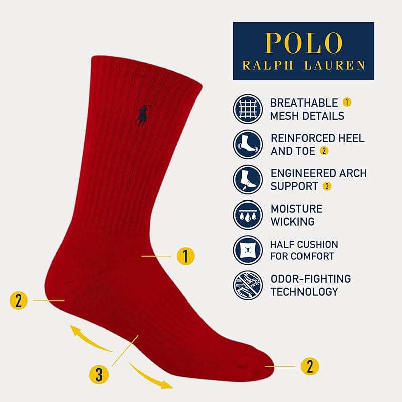 POLO RALPH LAUREN Men's Performance Crew Socks 6 Pack - Image 2