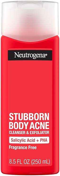 Neutrogena Salicylic Acid & PHA Stubborn Acne Body Wash, Exfoliating Cleanser Acne Treatment for Chest & Shoulder, Gently Clears, Exfoliates & Helps Prevent Breakouts, Fragrance Free, 8.5 Fl Oz - Image 1