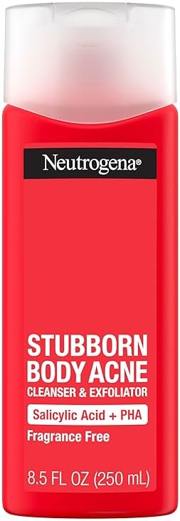 Neutrogena Salicylic Acid & PHA Stubborn Acne Body Wash, Exfoliating Cleanser Acne Treatment for Chest & Shoulder, Gently Clears, Exfoliates & Helps Prevent Breakouts, Fragrance Free, 8.5 Fl Oz - Product Image