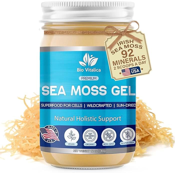 BioVitalica Organic Irish Sea Moss Gel 12oz - USA Made Dr.Sebi Wildcrafted Seamoss - Vegan Superfood with Iodine, Bladderwrack & Burdock Root for Immune & Energy Boost, Skin & Hair Health - Pack of 1 - Product Image