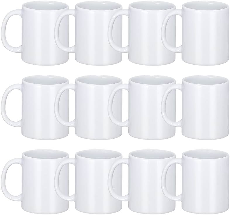 DANALLAN Sublimation Mugs, Premium Coffee Mugs Set of 12 White Ceramic Sublimation Cups 11 oz Christmas Coffee Mug for Soup Tea Milk Latte Hot Chocolate - Product Image