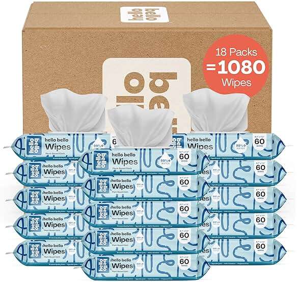 Hello Bello Extra Gentle Unscented Baby Wipes, Plant Based, Made with 99% Water and Aloe for Babies and Kids, 1080 Count - Image 1