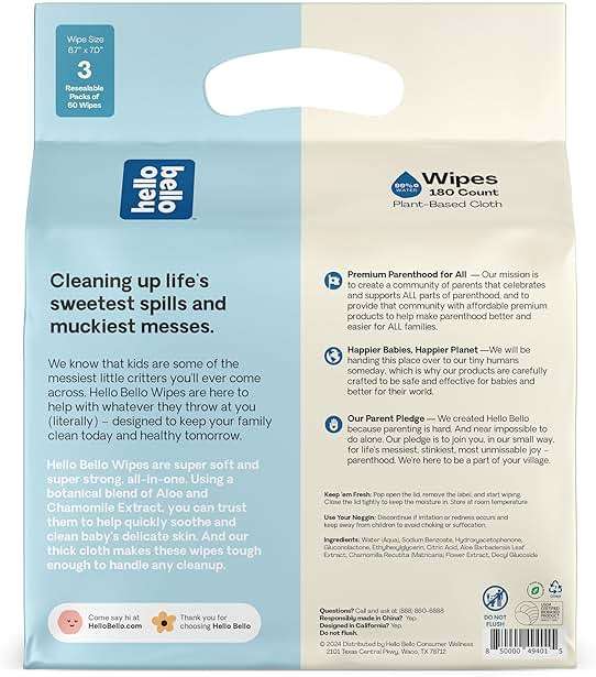 Hello Bello Extra Gentle Unscented Baby Wipes, Plant Based, Made with 99% Water and Aloe for Babies and Kids, 1080 Count - Image 6