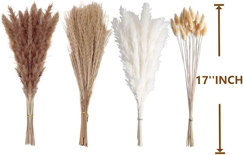 100 PCS Small Boho Pampas Grass, 17" Naturally Dried Pompas, Pampas Grass Decor for Wedding , Boho Party Decorations, Table Decor(Brown and White) - Image 2