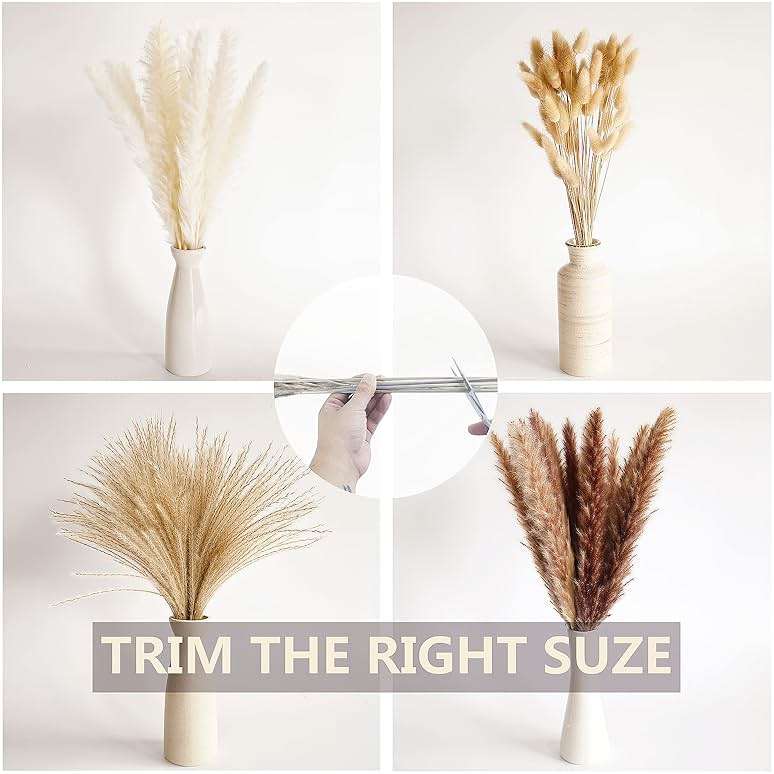 100 PCS Small Boho Pampas Grass, 17" Naturally Dried Pompas, Pampas Grass Decor for Wedding , Boho Party Decorations, Table Decor(Brown and White) - Image 6