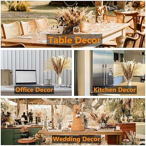 100 PCS Small Boho Pampas Grass, 17" Naturally Dried Pompas, Pampas Grass Decor for Wedding , Boho Party Decorations, Table Decor(Brown and White) - Image 7