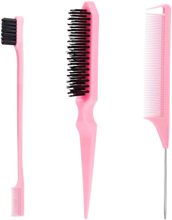 SWEET VIEW 3 Pcs Slick Back Hair Brush, Rat Tail Comb, Edge | Bristle Brush, Hair Accessories for Girls, Kids, Toddlers Sleek Ponytail/Bun, Edge Control and Smoothing Baby Hair & Flyaways - Product Image