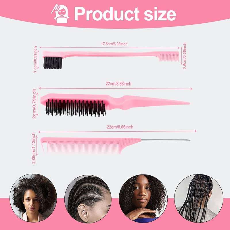 SWEET VIEW 3 Pcs Slick Back Hair Brush, Rat Tail Comb, Edge | Bristle Brush, Hair Accessories for Girls, Kids, Toddlers Sleek Ponytail/Bun, Edge Control and Smoothing Baby Hair & Flyaways - Image 2