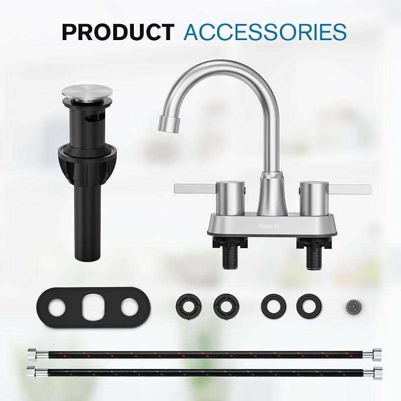 Bathroom Faucets, Bathroom Faucet 3 Hole, Bathroom Sink Faucet, Faucet for Sink 4 Inch 2 Handle Centerset, Lead-Free, with Copper Pop Up Drain (Brushed Nickel) - Image 6
