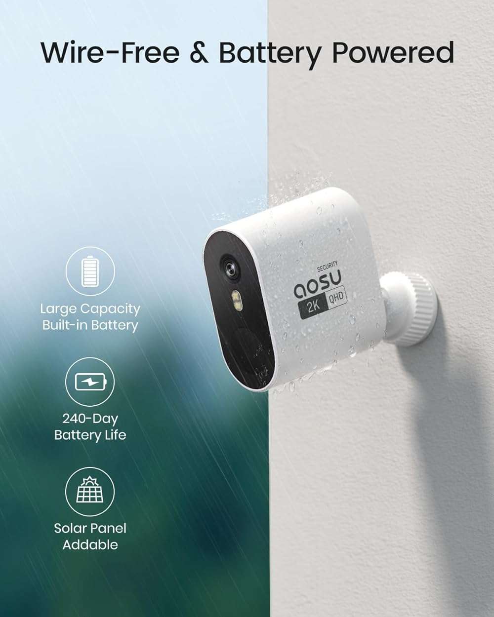 aosu Security Cameras Wireless Outdoor Home System, True 2K HD Night Vision, No Subscription Required, Long Battery Life, 166° Wide View, Spotlight & Siren Alarm, Motion Alert, Support 2.4 & 5GHz WiFi - Image 4