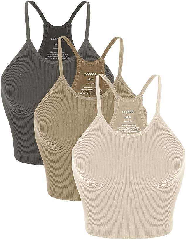 ODODOS Women's Crop 3-Pack Seamless Rib-Knit Camisole Crop Tank Tops - Image 1