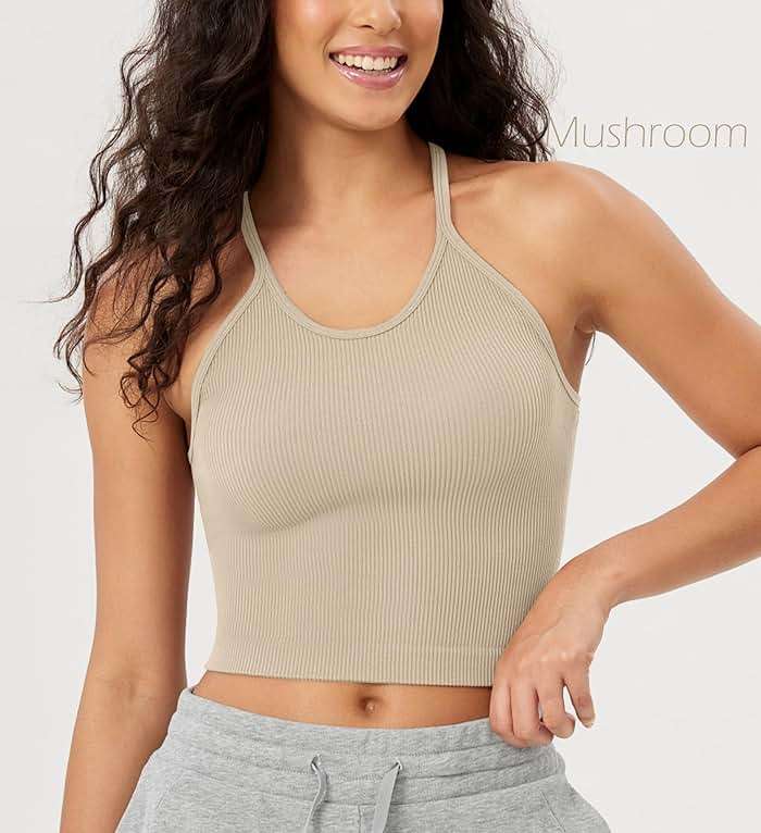 ODODOS Women's Crop 3-Pack Seamless Rib-Knit Camisole Crop Tank Tops - Image 2