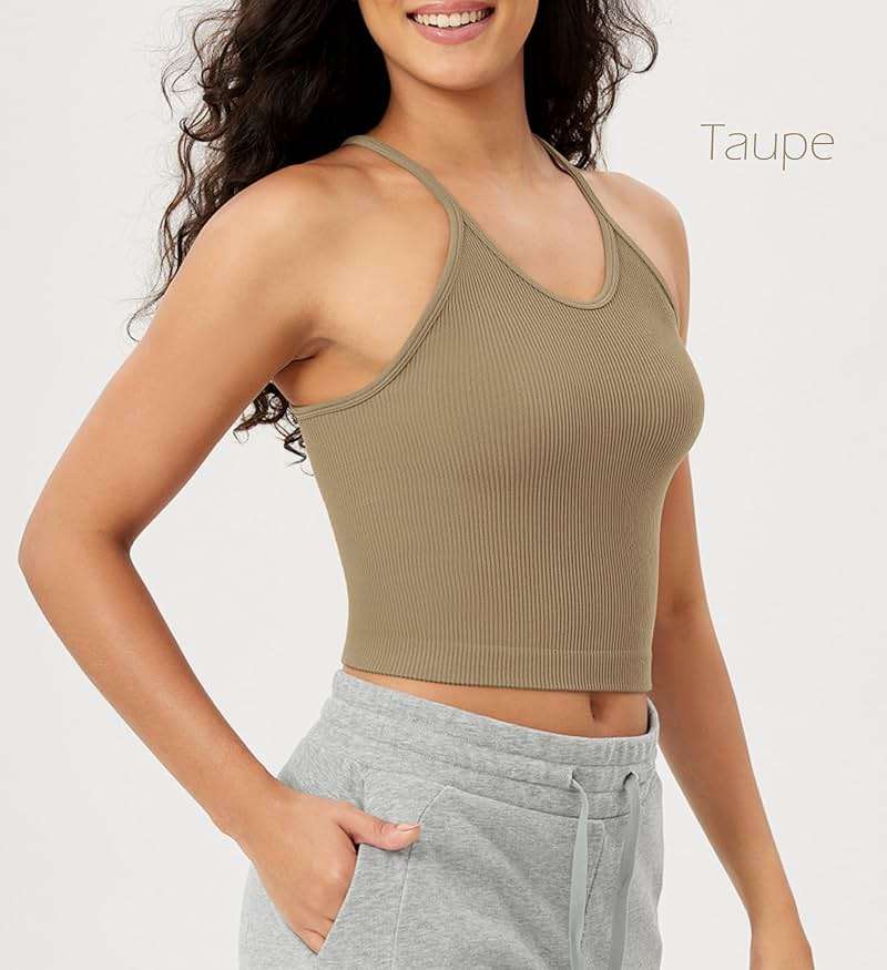 ODODOS Women's Crop 3-Pack Seamless Rib-Knit Camisole Crop Tank Tops - Image 3