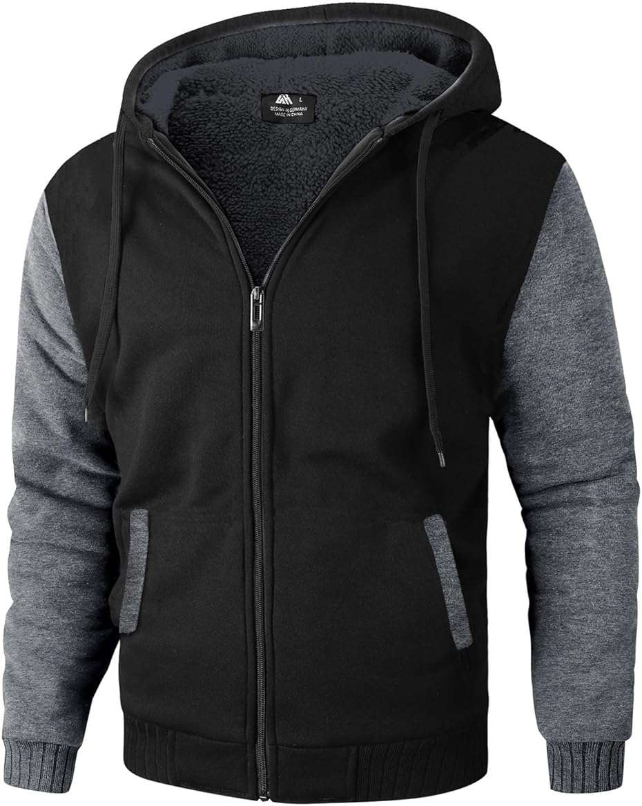 SWISSWELL Men Zip Up Hoodies Sherpa Lined Jacket Heavyweight Fleece Sweatshirt Winter Warm Hooded Coat - Image 1
