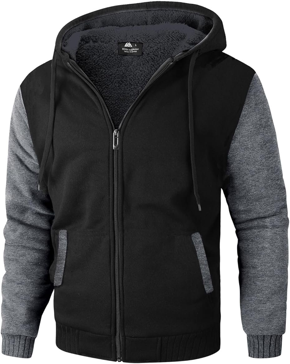 SWISSWELL Men Zip Up Hoodies Sherpa Lined Jacket Heavyweight Fleece Sweatshirt Winter Warm Hooded Coat - Product Image