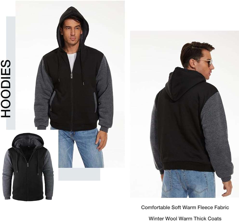SWISSWELL Men Zip Up Hoodies Sherpa Lined Jacket Heavyweight Fleece Sweatshirt Winter Warm Hooded Coat - Image 3