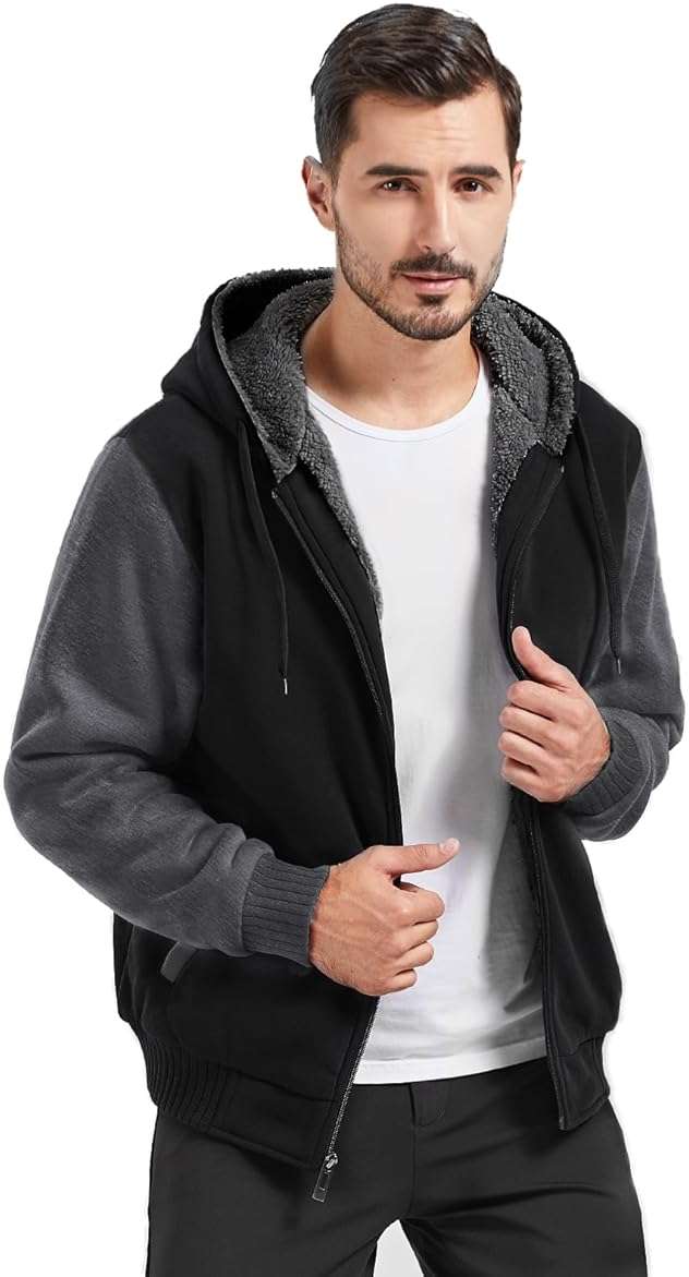 SWISSWELL Men Zip Up Hoodies Sherpa Lined Jacket Heavyweight Fleece Sweatshirt Winter Warm Hooded Coat - Image 4