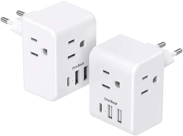 2 Pack European Travel Plug Adapter, International Power Plug Adapter with 3 Outlets 4 USB Charging Ports(2 USB C), Type C Plug Adapter Travel Essentials to Most Europe EU Spain Italy France Germany - Image 1