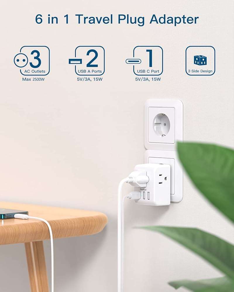 2 Pack European Travel Plug Adapter, International Power Plug Adapter with 3 Outlets 4 USB Charging Ports(2 USB C), Type C Plug Adapter Travel Essentials to Most Europe EU Spain Italy France Germany - Image 2