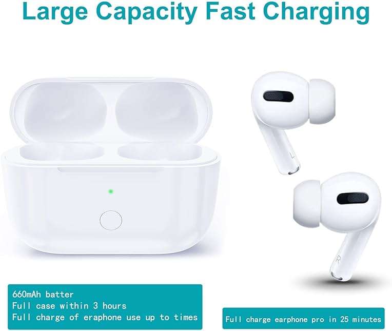Wireless Charging Case Compatible with AirPods Pro 1st & 2nd Generation, for Airpods Pro Charger Replacement Cases, Support Bluetooth Pairing&Sync Button,661 Mah Built-in Battery,White - Image 4