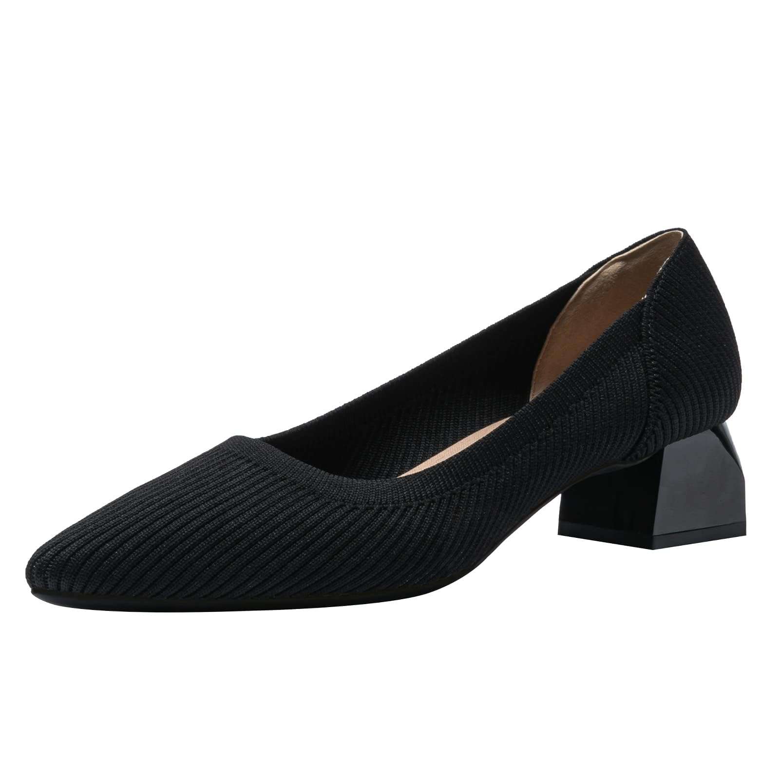 youngshow Women's Pumps Kitten Heels Pointed Toe Knit Slip On Comfortable Casual Formal Dress Shoes - Image 1
