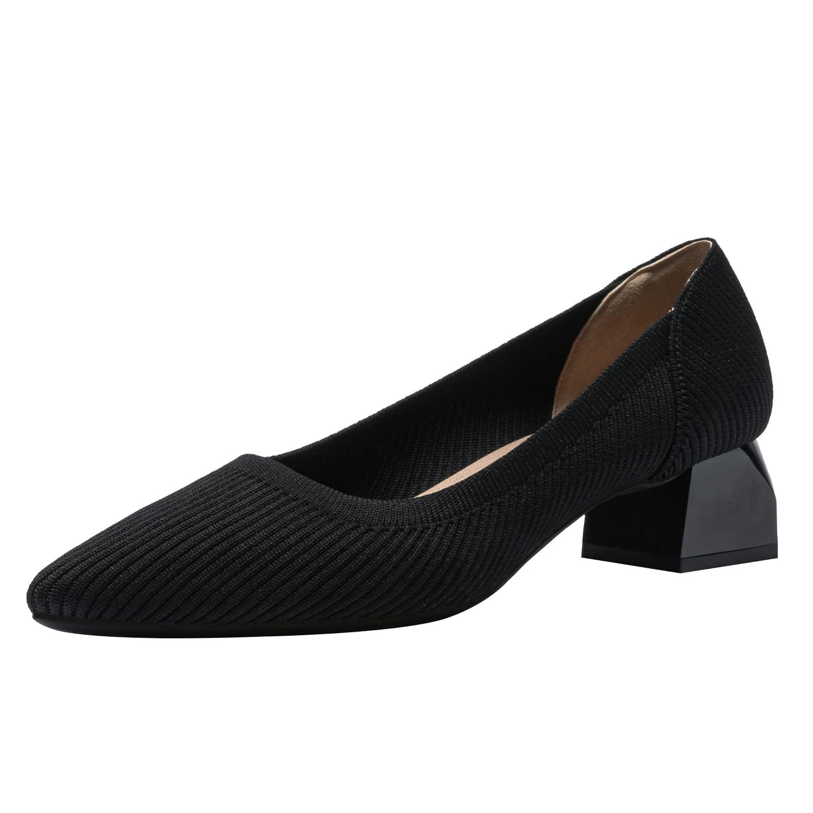 youngshow Women's Pumps Kitten Heels Pointed Toe Knit Slip On Comfortable Casual Formal Dress Shoes - Product Image